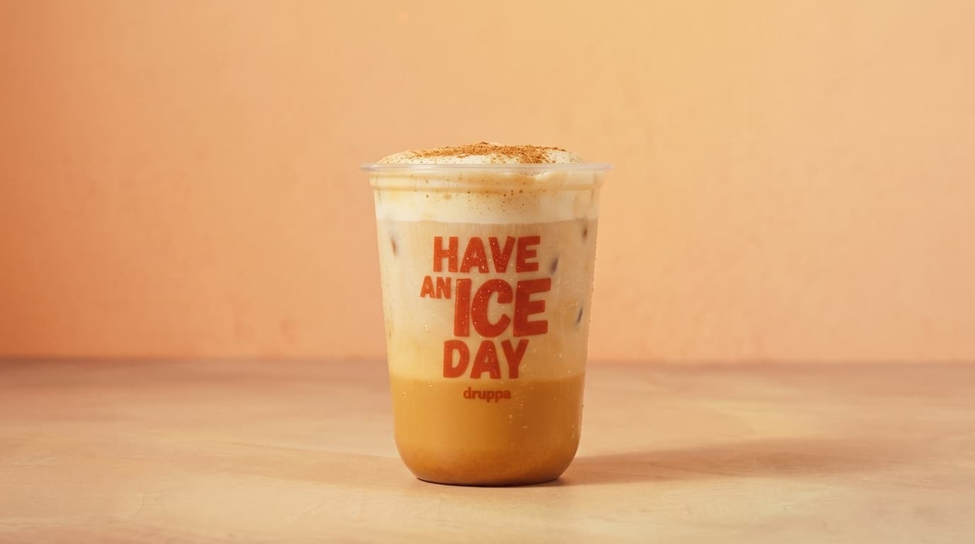 Pumpkin Latte Druppa con espuma sobre un fondo naranja